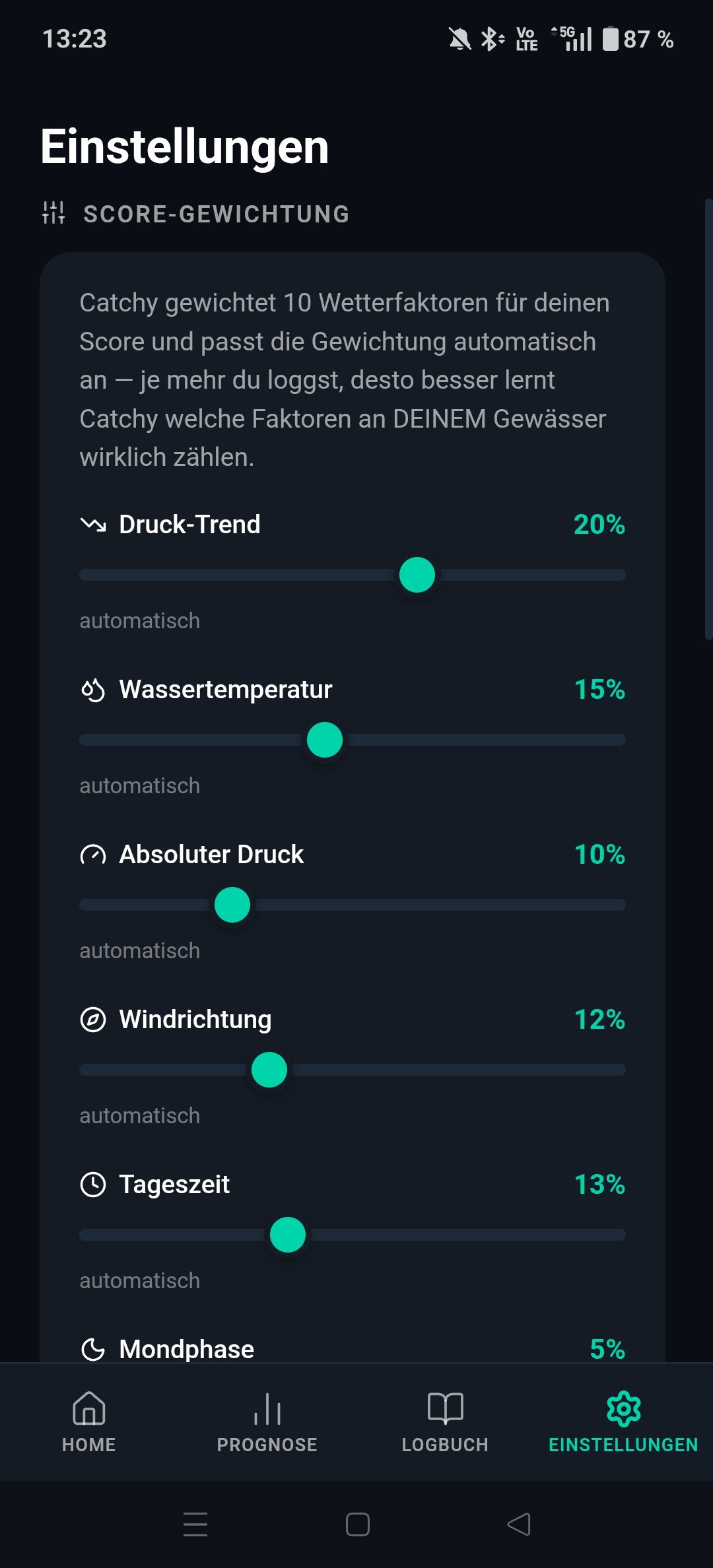 Einstellungen mit Score-Gewichtung