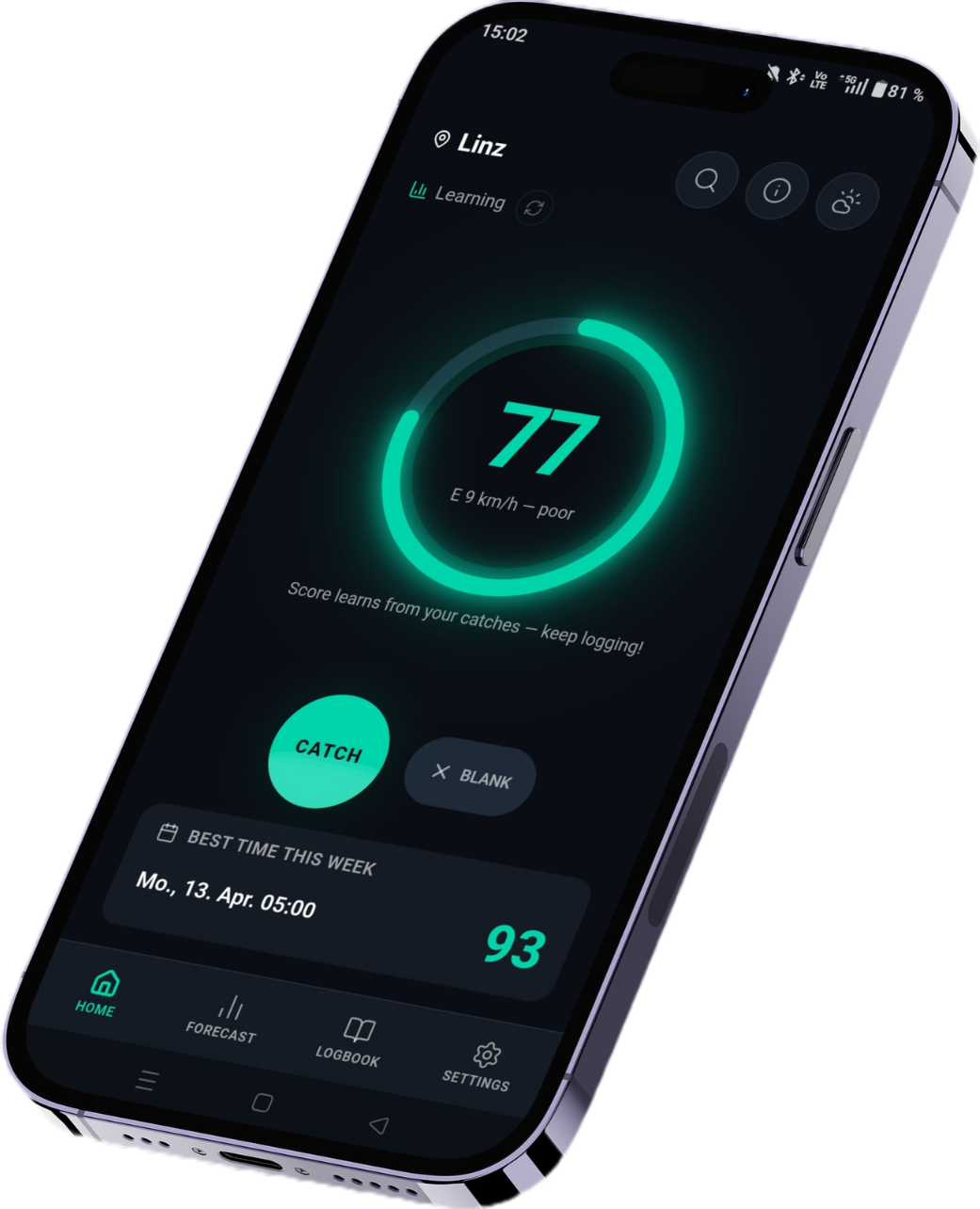 Catchy app showing personal bite score